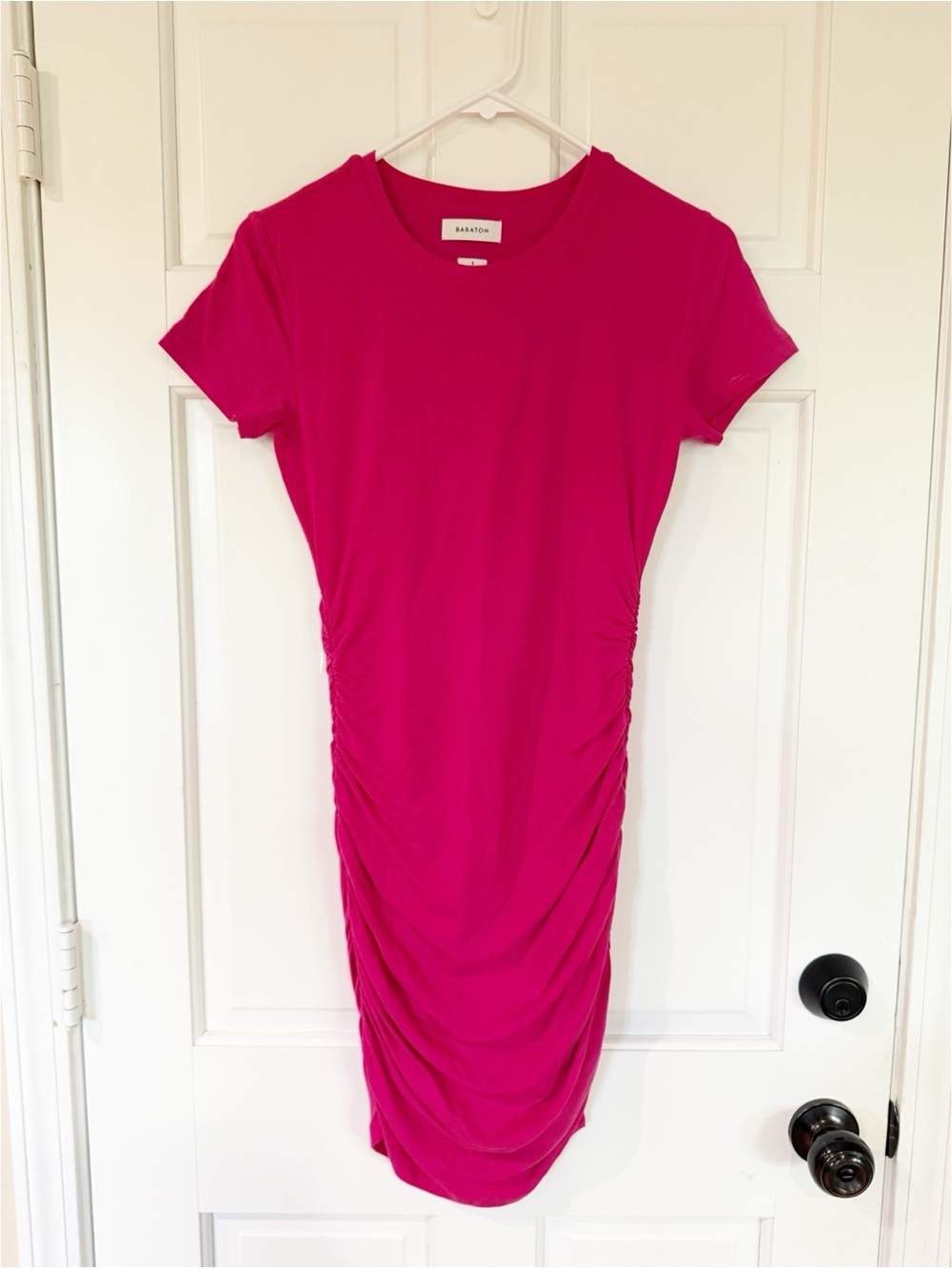 aritzia hot pink dress | Dresses | Aritzia Mini Contour Ruched Stretch Slimming Ruched Size S Weill Paris Pink Floral Cocktail Dress | Elegant Cape Sleeves and V-Neckline